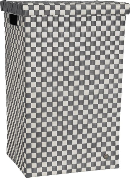 Handed By - Wasmand met deksel - Opbergmand - 81 liter - Cube XL - donkergrijs geruit patroon