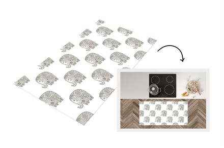 Keukenloper - Loper keuken - Doodle - Olifant - Design - 120x60 cm - Keukenloper vinyl