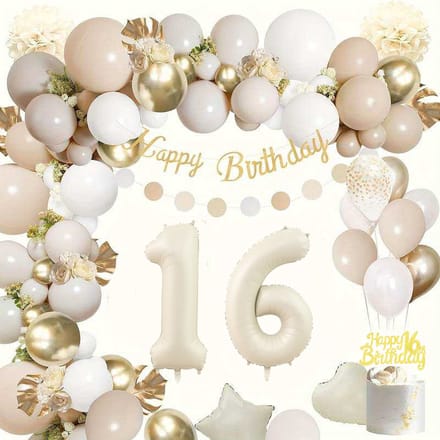 FeestmetJoep® 16 jaar verjaardag versiering & ballonnen - Beige & Goud