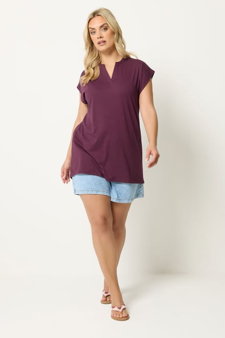 Yours Paars Tshirt Met Inkeping In De Hals Size 42