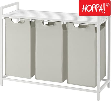 Hoppa! - Wasmand 3 vakken - Met plank & uitschuifbare waszakken - 3x38 liter - 92x33x72 cm - wit