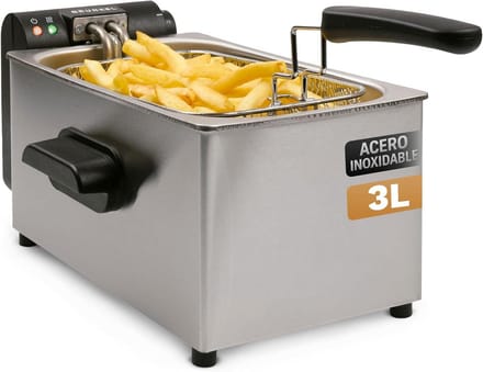 Oliefriteuse 3 Liter met RVS Behuizing en 2000W - Regelbare Temperatuur tot 190 Graden