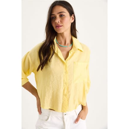 Textured Crop Shirt met Knopen-sluiting en Pocket