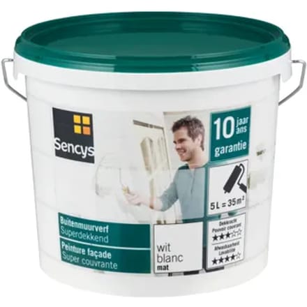 Sencys Buitenmuurverf Superdekkend Muurverf - Mat - Wit - 5l
