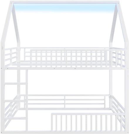 Huisbed 140x200cm stapelbed met hek en LED-verlichting, wit