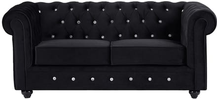Vente-unique Tweezitsbank van zwart velours en knopen met kristaleffect CHESTERFIELD