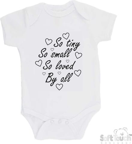 100% katoenen Romper "So Tiny So small So loved By all" Unisex Katoen Wit/zwart Maat 62/68