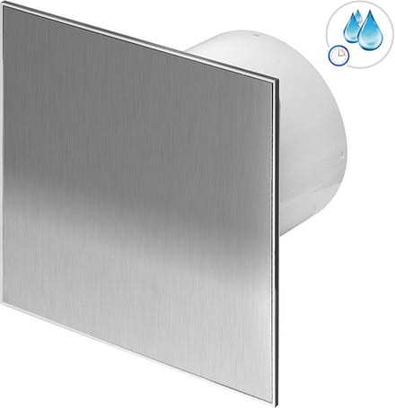 Badkamerventilator SILENT Ø100 mm - 75 m³/h - Timer en vochtsensor - RVS