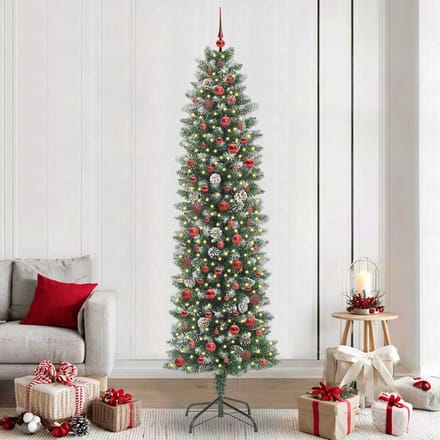 vidaXL Kunstmatige slanke kerstboom Groen en Wit 240 cm