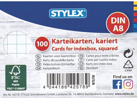 Stylex Systeemkaarten A8 | 100 Stuks | FSC®‑Gecertificeerde Kaarten | Index‑ & Studiekaarten