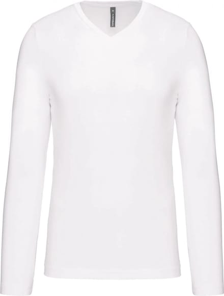 Kariban Herenshirt met lange mouwen en V-hals White - S