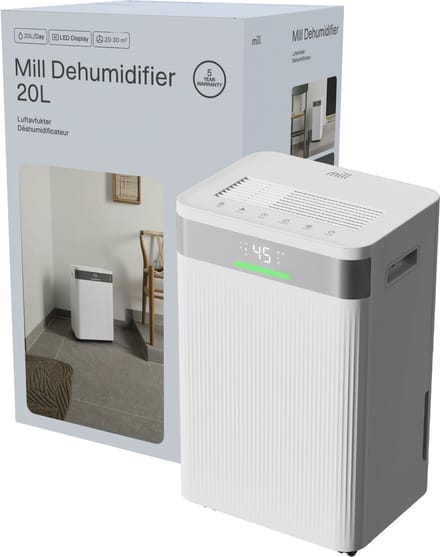 Mill MDH20 luchtontvochtiger - tot 40m2 - 20 liter per dag - timer - 5 jaar garantie