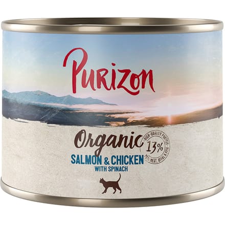 Voordeelpakket Purizon Organic 24 x 200 g - Zalm en kip met spinazie