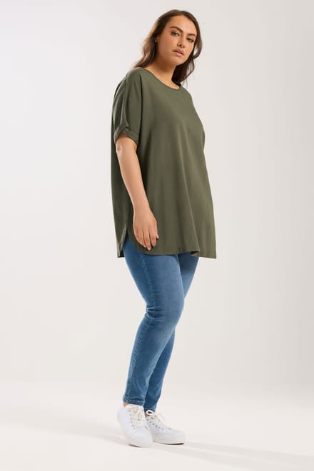 Yours Kakigroen Linnen Boxy Tshirt Size 50-52