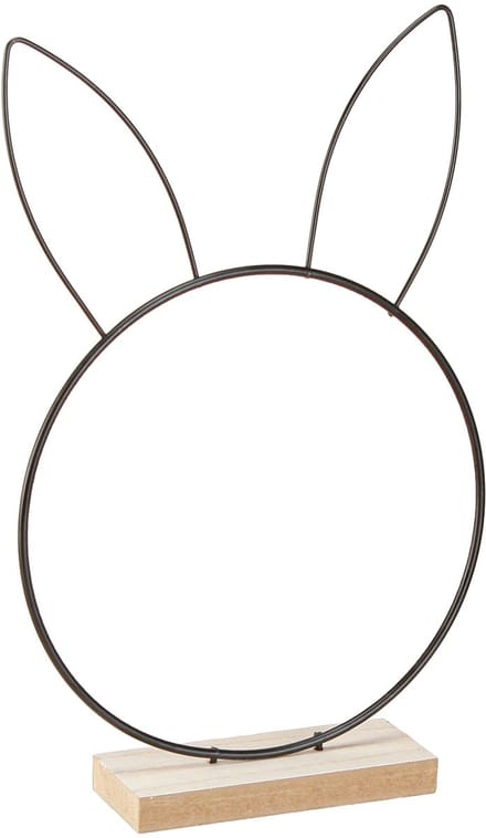 Konijn Decoratie Ring Metaal Hout Natuurlijk Zwart Ø20cm 2st, 2 Stück