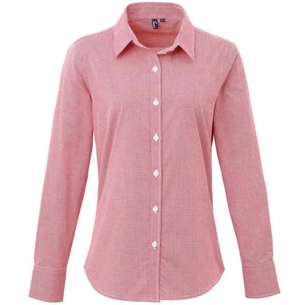Premier Dames/Dames Micro Gingham geruit katoenen shirt met lange mouwen (Rood/Wit)