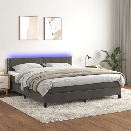vidaXL - Boxspring - met - matras - en - LED - fluweel - donkergrijs - 180x200 - cm