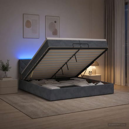 vidaXL - Ottomaanse - Bed - met - Matras - en - LED - Donkergrijs - 200 - x - 200 - cm