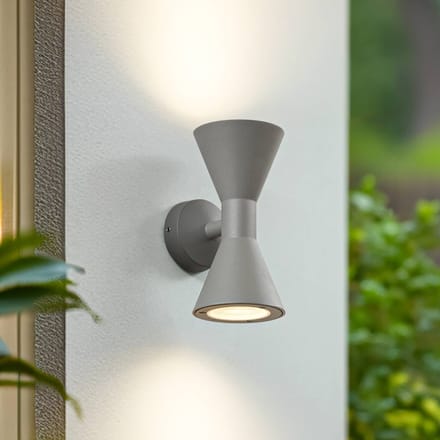 Lucande - Wandlamp buiten - 2lichts - Aluminium, glas - H: 21.4 cm - GU10 - grijs