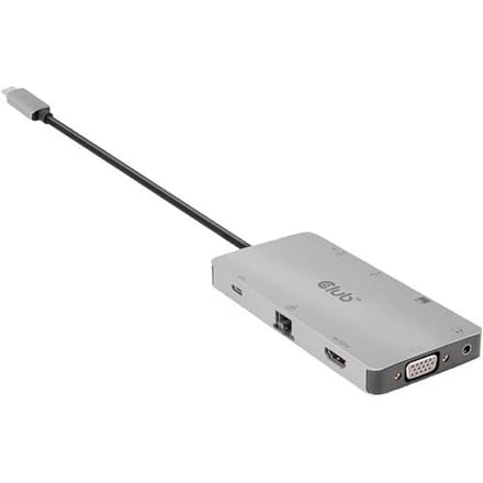 Club 3D USB Gen1 Type-C 9-in-1 hub - Docking station - USB-C - VGA HDMI - GigE