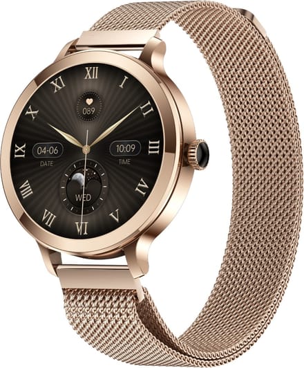 SAMMIT Smartwatch Dames - Goud - Full Touchscreen – IOS en Android – Stappenteller - Met Roze Bandje - 36mm
