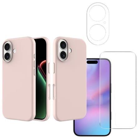 Shockproof Backcover - Liquid Silicone Soft Hoesje - Geschikt voor: iPhone 17 - Roze + Screenprotector & Camera Lens Protector