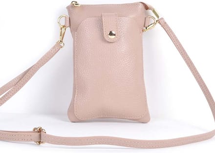Giuliano lederen telefoontasje - nude - made in Italy