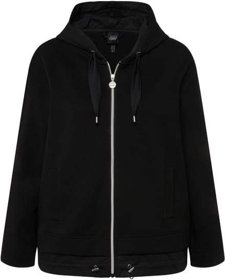 Ulla Popken - Dames - Jack met capuchon strikbandje dubbele zoom - Zwart - Maat 42+