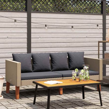 vidaXL - Tuinbank - 2-zits - met - kussens - poly - rattan - beige