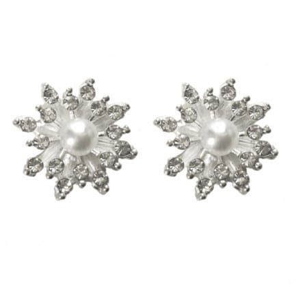 Magneet oorbellen Parel Strass zilverkleur 15 mm