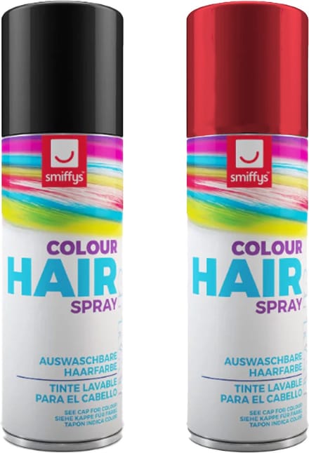 Smiffys Carnaval verkleed hoofdhaar verf/spuitspray - zwart en rood - spuitbussen - 125 ml p/st