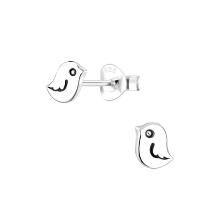 Joy|S - Zilveren vogeltje oorbellen - 5 x 4 mm - geoxideerd