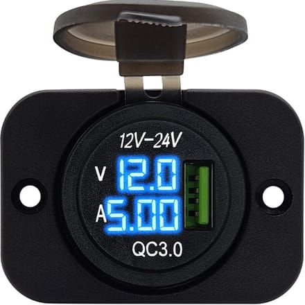 ProRide 12V USB Stopcontact Inbouw met Voltmeter/Ampèremeter - QC3.0 - USB Autolader, Boot en Camper - Complete set