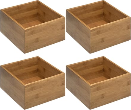 5Five Opberg/sorteer/lade verdelers bakjes - bamboe hout - 18 x 18 x 9.5 cm - Set van 4x stuks