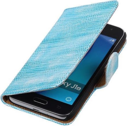 Turquoise Mini Slang booktype cover hoesje voor Samsung Galaxy J1 (2016)