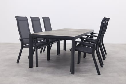 Excellent/Kings 6-persoons stapelbare dining tuinset 220x100 cm. - Antraciet