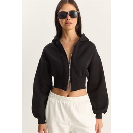 Hooded Slim Fit Geribbelde Knit Crop Sweatshirt