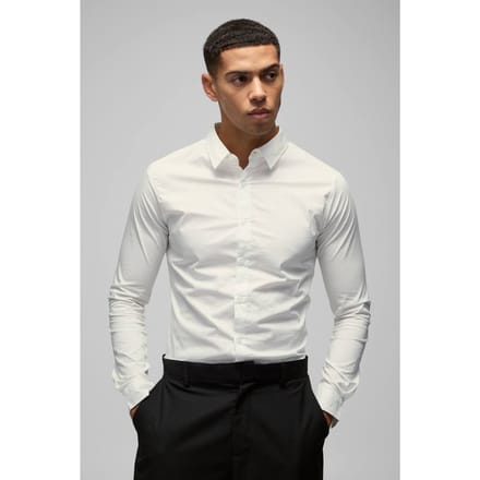 Stretch Fit Shirt met Lange Mouwen | White | Size Large