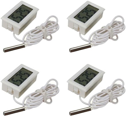 Digitale LCD Thermometer voor Temperatuurmeting met Externe Probe voor Koelkast, Vriezer en Aquarium - Set van 4 Stuks