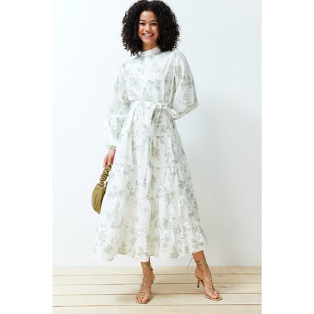 Damesjurken met bloemenprint, lang model, casual, normale pasvorm, bescheiden mode
