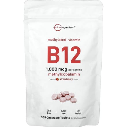 Micro Ingrediënten, Vitamine B12, Natuurlijke Aardbeiensmaak, 1.000 mcg, 365 Kauwtabletten