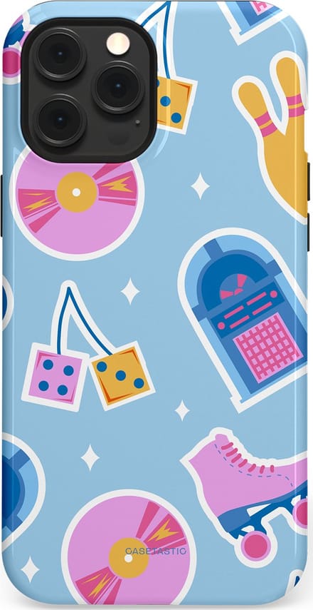 Casetastic hoesje geschikt voor Apple iPhone 12 Pro Max - MagSafe - Dubbellaagse bescherming - Flashback vibes - Fashion Case - Lichtblauw Lavendel Wit