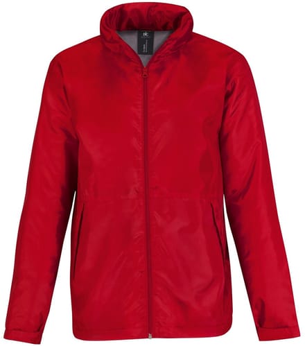 B&C Mens Multi Active Hooded Fleece Lined Jacket (Rood/ Warm Grijs)