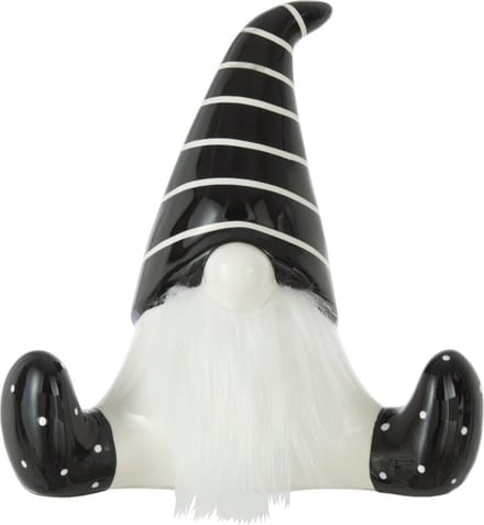 J-Line figuur Kerstman Zittend - keramiek - zwart/wit - medium