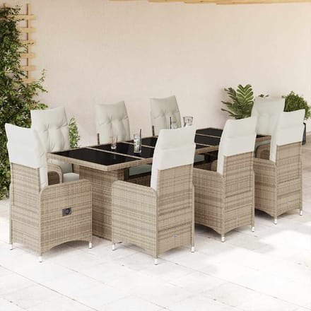 vidaXL - 9-delige - Bistroset - met - kussens - poly - rattan - beige