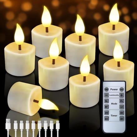 Oplaadbare LED Theelichtjes met Afstandsbediening - 8 Stuks