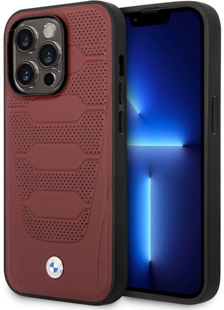 BMW Leather Seats Pattern Back Case (MagSafe Compatible) - Geschikt voor Apple iPhone 14 Pro Max (6.7") - Rood