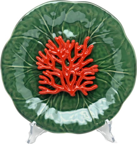 Koraal medio op groen bladvormig blad, 20cm