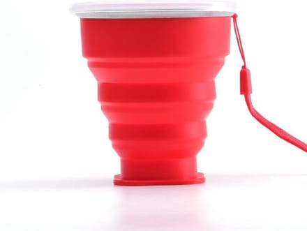 Go Go Gadget - Opvouwbare Beker Met Deksel - Siliconen - 200ml - Rood