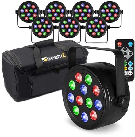 Fuzzix set van 8 PLF12 Party LED parren in flightbag - 12x 2W LED’s - Inclusief afstandsbediening